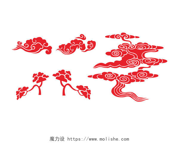 简约红色创意云纹中国风祥云元素矢量PNG素材